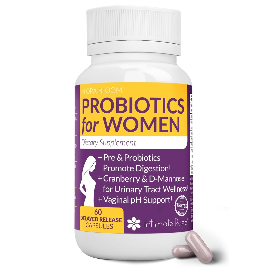 Complete Vaginale Probiotica voor vrouwen - w/toegevoegde Cranberry, D-mannose ter bevordering van urinetrek, blaas, Gut & Vaginale Gezondheid - pH-balans voor vrouwen - Ondersteuning UTI, BV, YI - 60 Vegan Capsules