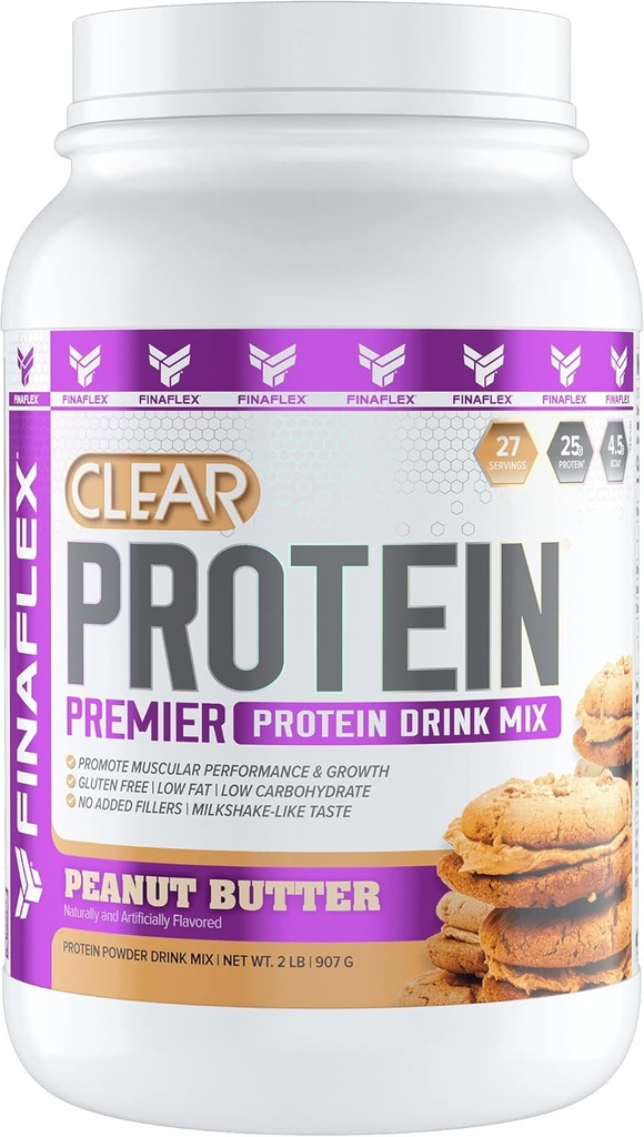 FINAFLEX Clear Protein, Peanut Butter - 2 lb - Bevordert spierprestaties en groei - Milkshake-like Taste - Low Carb, Low Fat & Gluten Free - 27 porties