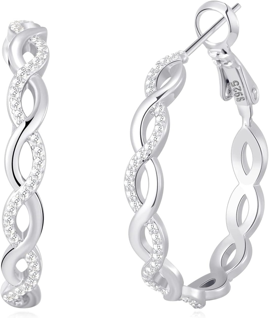 Senteria 925 Sterling zilveren oorbellen Hoepels voor vrouwen Lichtgewicht Twisted Hoop Oorbellen met Cubic Zirconia Hypoallergeen Hoops Oorbellen (20/30/40/50/60MM)