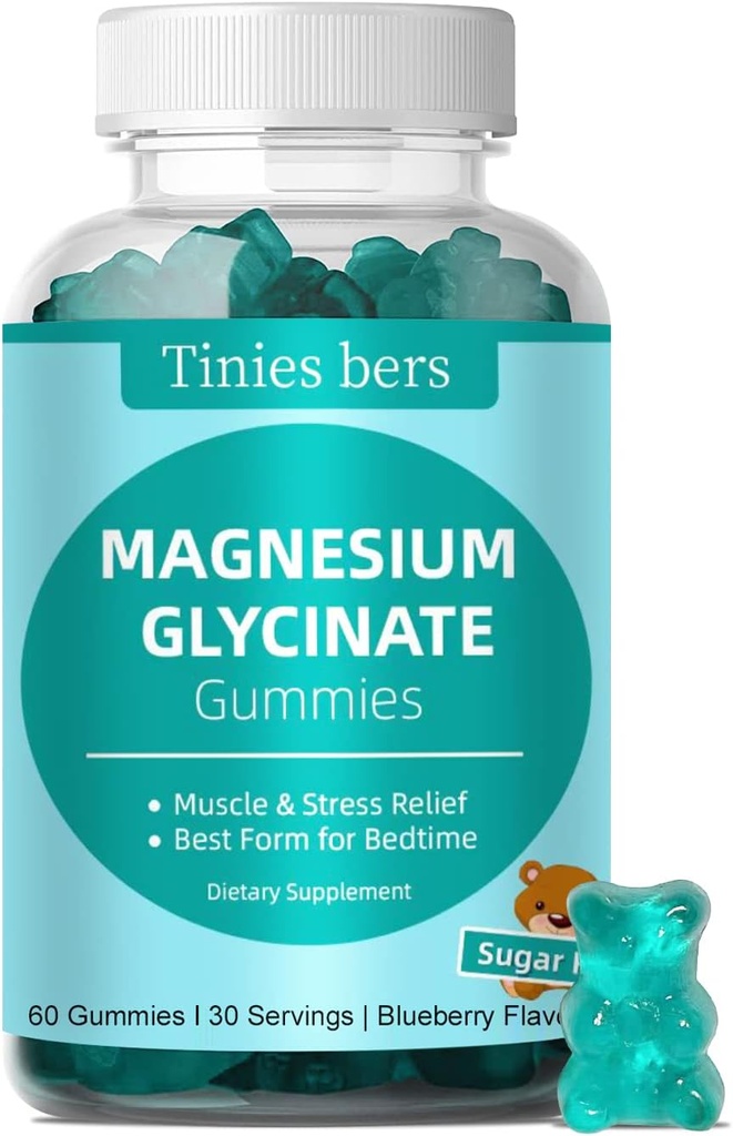 Magnesium Glycinate Gummies 500mg, Suikervrij voor volwassenen en kinderen, Beste Magnesium Gummies voor Slaap, Stress & Muscle Relief & Zenuwgezondheid, Geen Melatonine, Glutenvrij, Niet GGO, Veganistisch, pectine, 60