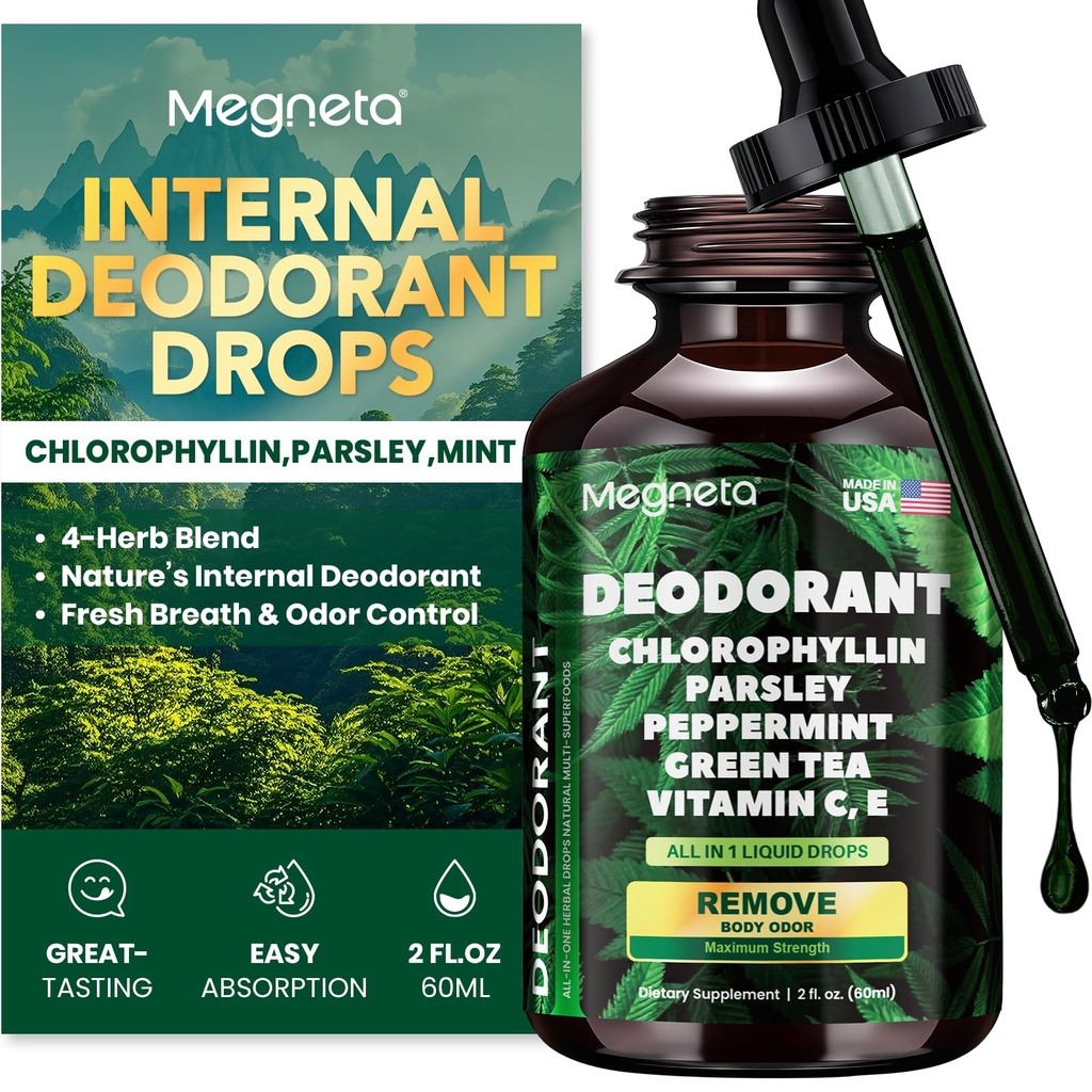 Chlorophylle gouttes liquides – Supplément désodorisant corporel pour les femmes et les hommes – Détox, énergie et soins de la peau – Vegan, non-OGM, 2 Fl Oz