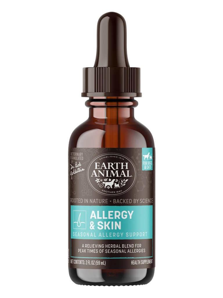 Earth Animal Apothecary Liquid Supplement - Allergie & Skin Herbal Remedies for Dogs & Cats - 2 fl oz