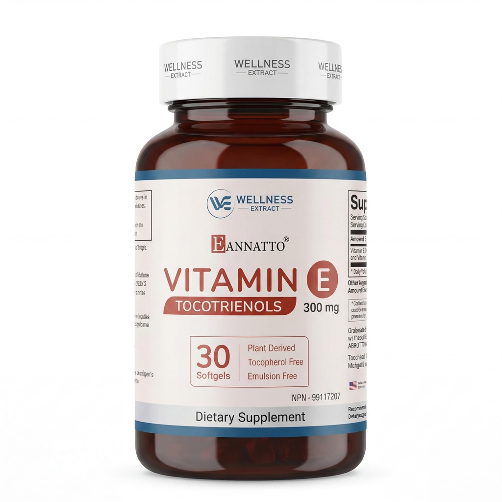 WELZIJN EXTRACT Wellnes Exract E Annatto Tocotrienolen Deltagold 300 mg, Vitamine E Tocotrienolen Supplementen 30 Softgel Capsules, Tocoferolvrij (90% Delta & 10% Gamma).