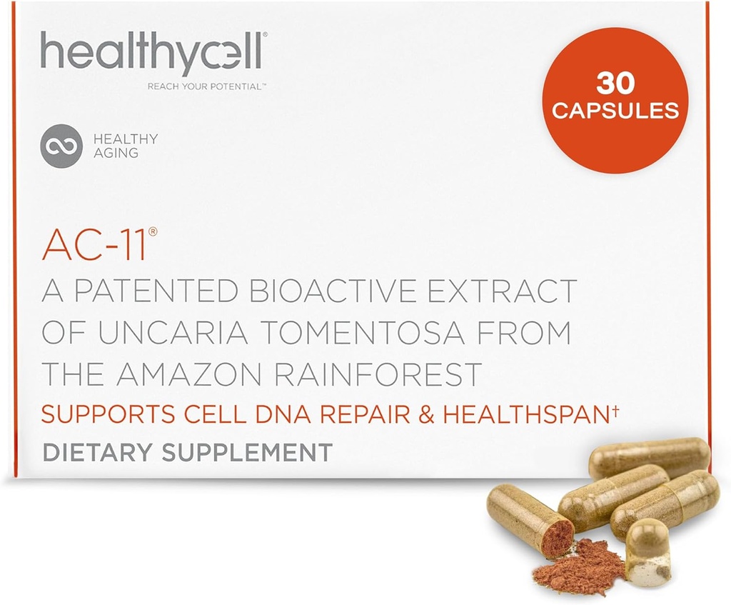 Healthycell Anti-Aging Supplement for DNA Repair and Stem Cell Health, AC-11 - Bioactive Extract of Uncaria Tomentosa (Cat’s Claw) Supports a Healthy Immune System - Vegan, Soy-Free & Gluten-Free