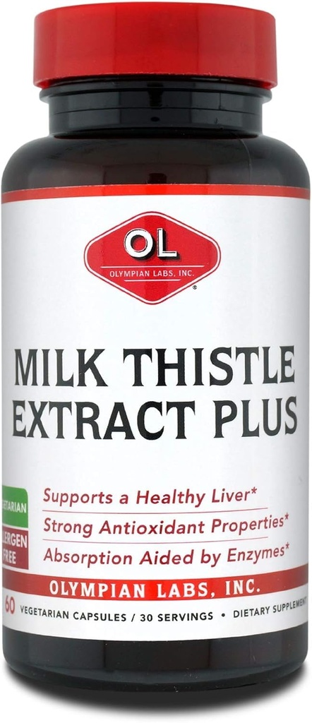 Olympian Labs Melkdistel Extract Plus Enzymen, Antioxidanten, Ondersteuning Lever Gezondheid, 60 Vegetarische Caps