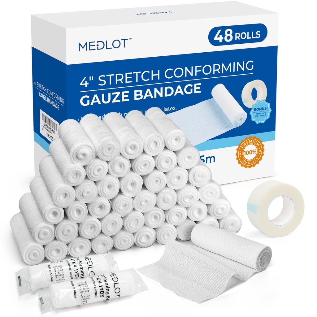 LotFancy Gauze Rolls, 48 Telling, 4 Inch x 4.1 Yards, Rolled Gauze Wrap, Conforming Stretch Bandage voor Wounds Care, Medische benodigdheden voor eerste hulp