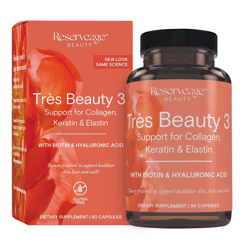 Reservevoeding - Tres Beauty 3 - Supplement voor haargroei, huidverzorging en nagelverzorging - Collageen supplement met keratine en biotine - Glutenvrij - 90 capsules (30 porties)