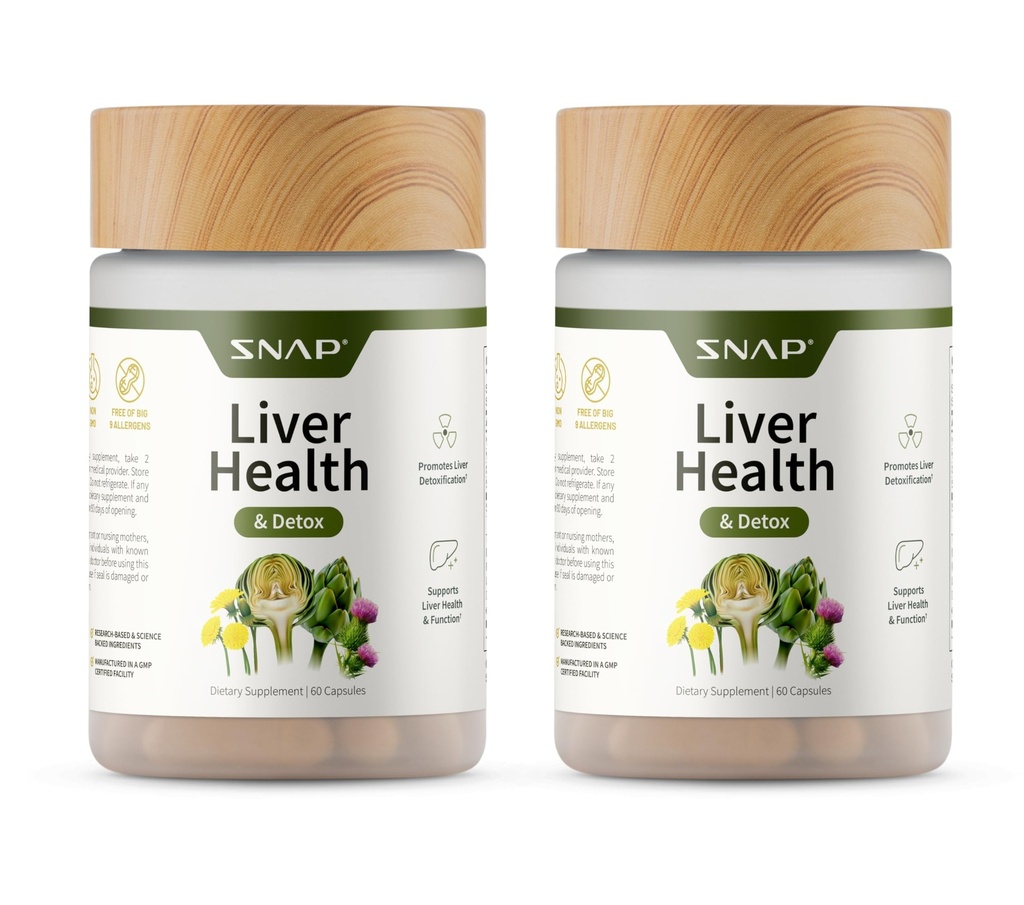 Snap Supplementen Lever Gezondheid & Detox Supplement - Natuurlijke ondersteuning voor lever en spijsvertering, 60 Vegetarische Capsules (2-pack)