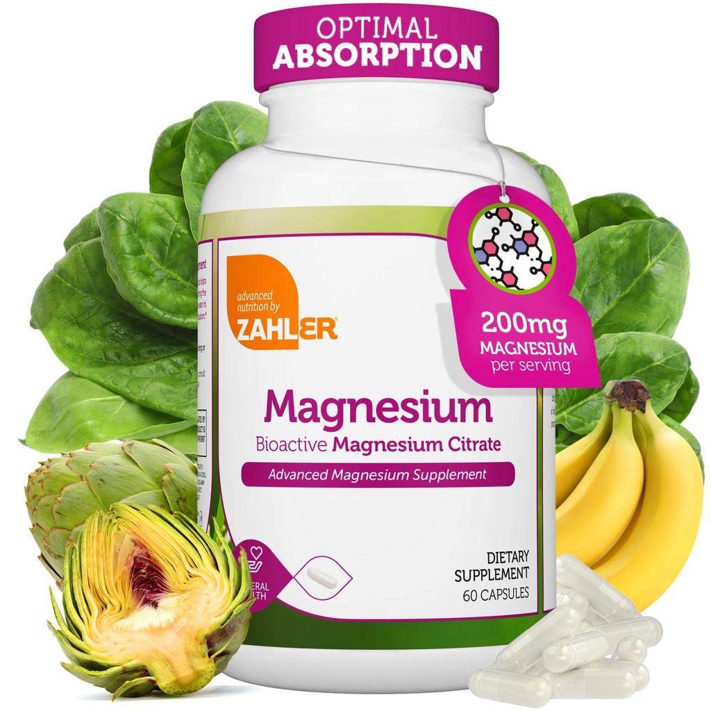 Zahler - Magnesium Supplement Capsules 200 mg (60 telling) Gecertificeerd Kosher Bioactive Magnesium Citrate for Max Absorptie - Natural Magnesium Mineral for Men & Women - Best Magnesium Supplements