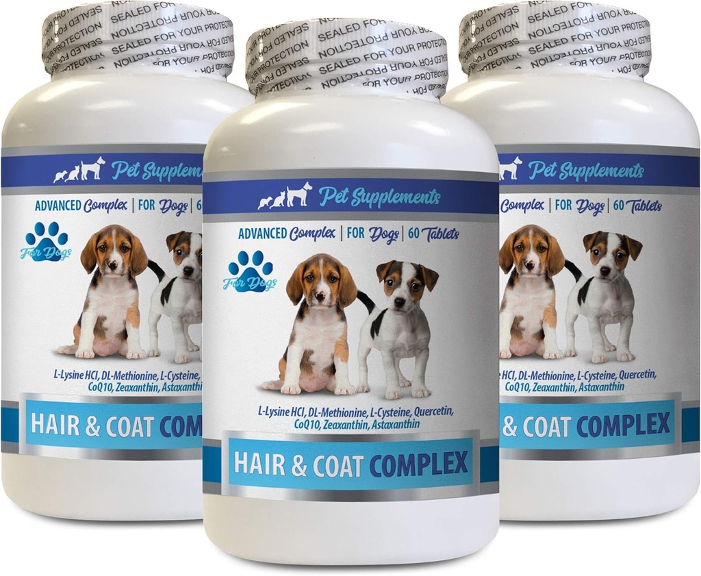 PET supplementen & NUTRITION LLC Hondenjas Treats - Hondenhaar en Jas Complex - Itch Relief - Immune Support - Vitaminen en Mineralen - Hondenvitamine e - 3 Flessen (180 Treats)