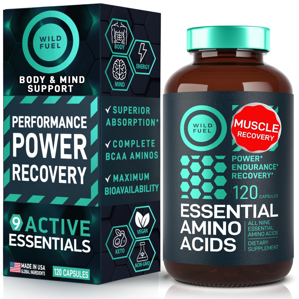 Essentiële Aminozuren Supplement - Alle 9 EAA's met BCAA's Aminozuren (Leucine, Lysine, Valine, Threonine) - 3000 mg per portie - Spiergroei, Vermogen, Herstel - 120 Vegan, Cafeïnevrije Capsules