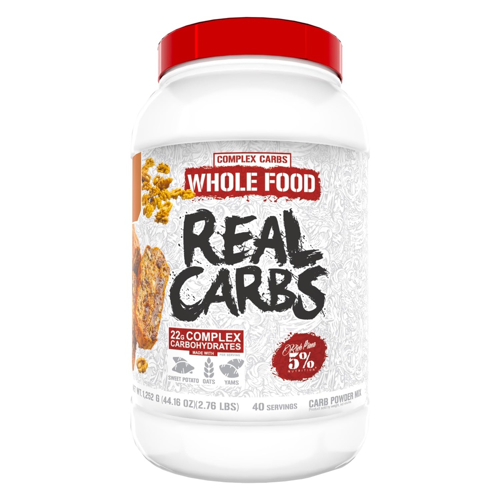 5% Voeding Rijke Piana Real Carbs met Real Food Complex Carb Powder, Langhoudende Lage Glykemie Energie voor Pre-Workout/Post-Workout Recovery Meal, 2.7 Lb, 40 Servers (Banana Nut Bread)