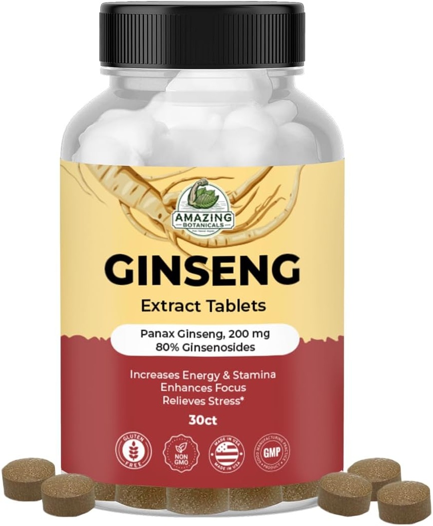 Verbazingwekkend Botanicals Panax Ginseng Extract Tablets - 200mg Zeer krachtige 80% Ginsenosides voor energie en ontspanning - Natural Herbal Supplement for Cognitive Booster - 30 tabletten