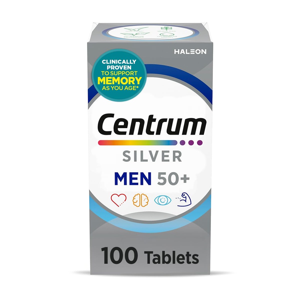 Centrum Silver Multivitamin for Men 50 Plus, Multimineral Supplement, Vitamin D3, B-Vitamins and Zinc, Gluten Free, Non-GMO Ingredients, Supports Memory and Cognition in Older Adults - 100 Ct