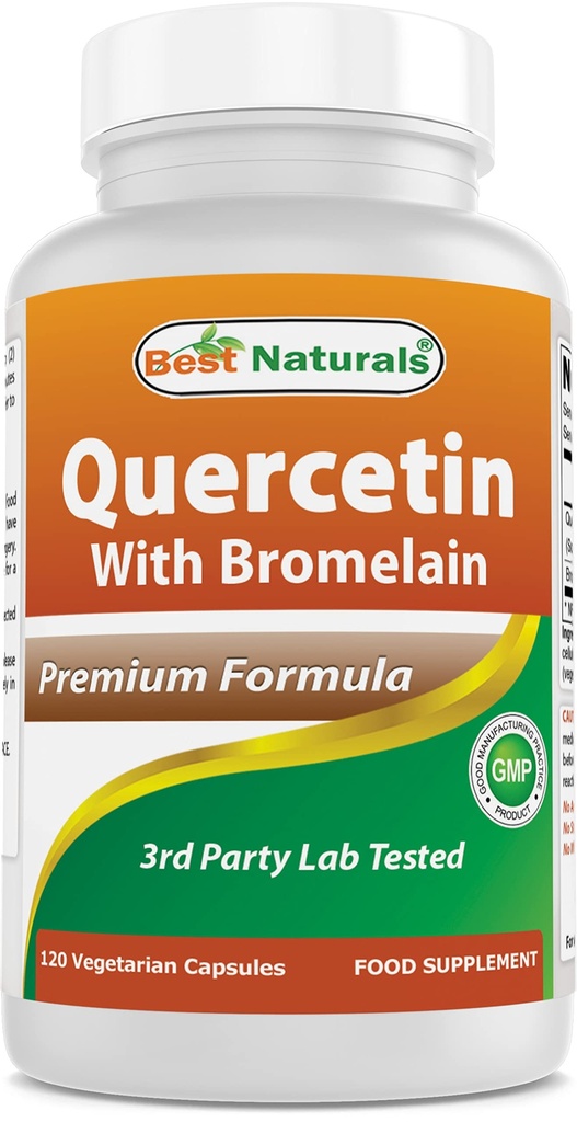 Meilleur Naturals Quercetin avec Bromélain Veggie Capsule - 800 mg de Quercetin et 165 mg de Bromélain (2400 GDU/g), 120 Nombre