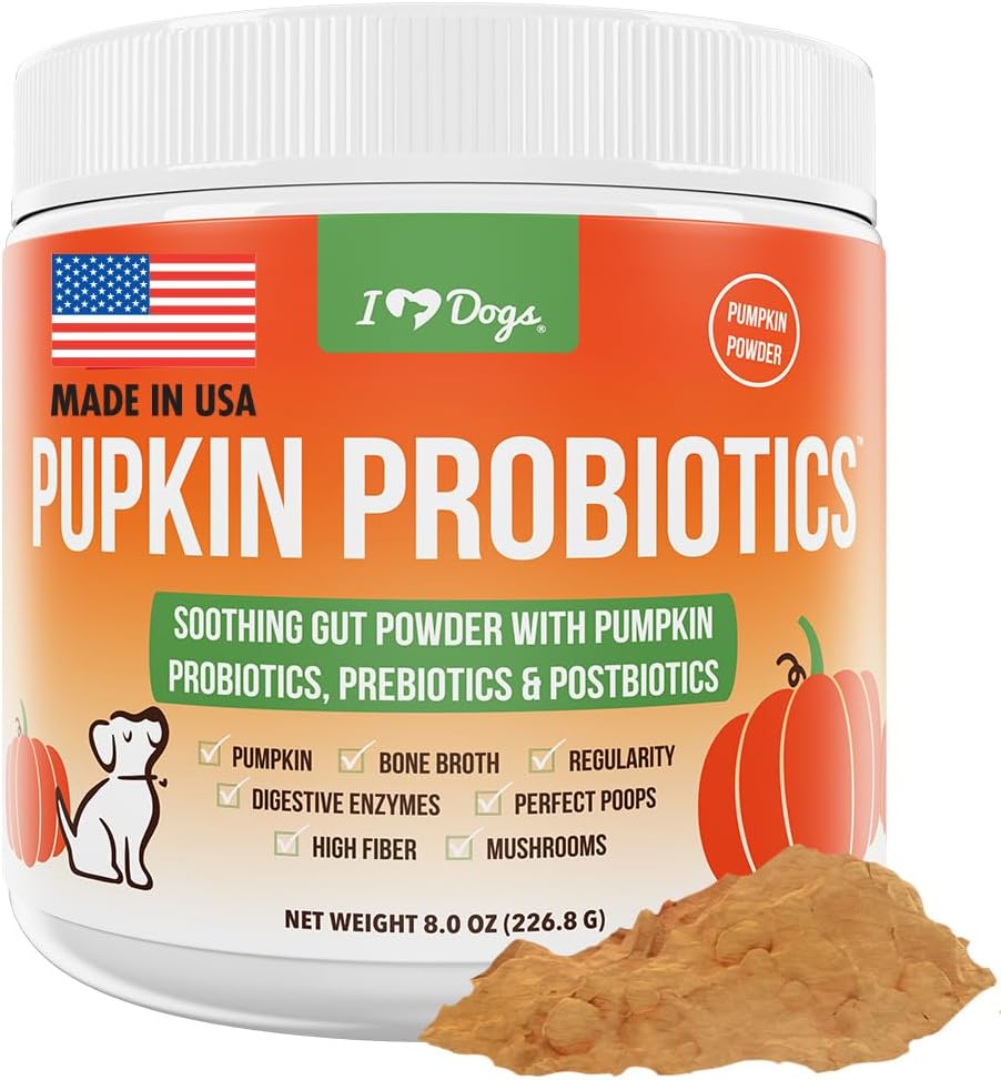 iHeartDogs Pupkin Probiotica, Prebiotica, & Postbiotica voor honden met pompoen, Gut Soothing Bone Broth & Paddestoelen - 30 Scops