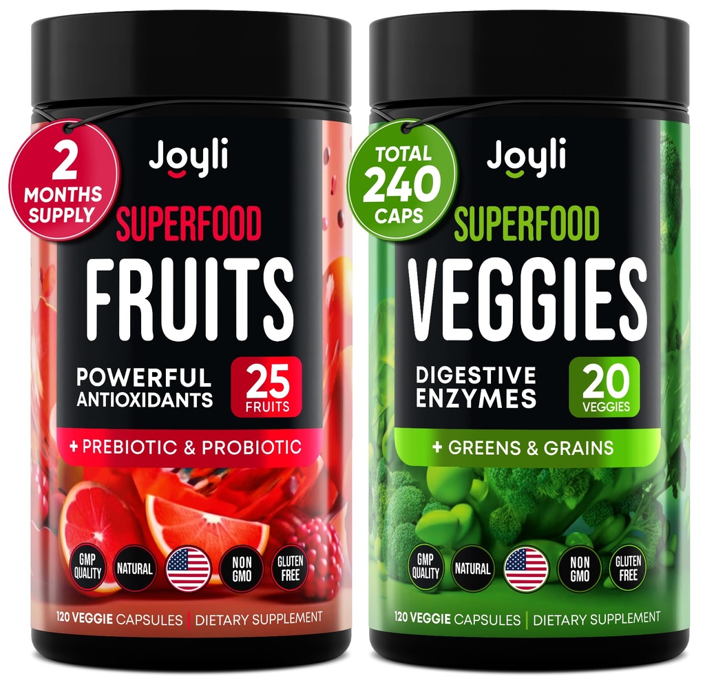 Supplément de fruits et légumes - Supplément de fibre haute pour l'immunité, Gut & Energy - Super Reds & Super Greens Suppléments avec la racine Marshmallow - 240 Reds et Super Greens Capsules de poudre Superfood