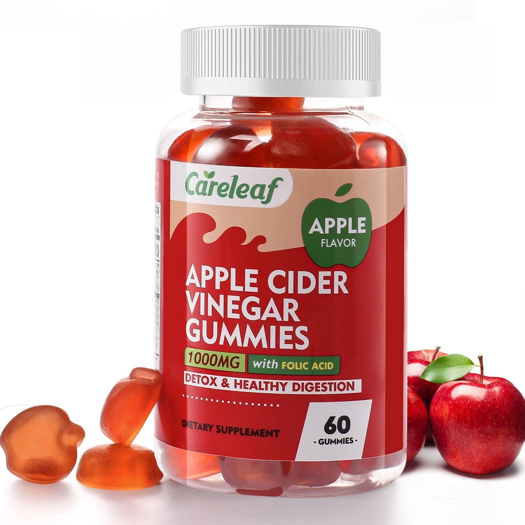 Apple Cider Vinegar Gummies 60 Telt 1000mg AVC met vitamine B6 Vitamine B12 voor Metabolisme, spijsvertering, detox, Gut & Immune Health