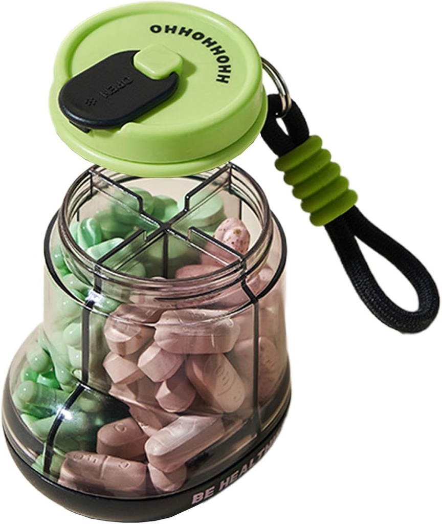 Pillen Organisator, Portable Pillen Dispenser, Vita-min Organizer, Reis geval voor Medicatie en Supplement, Pillen Sorter, Kleine Pillenhouder Fles met 4 Compartiments