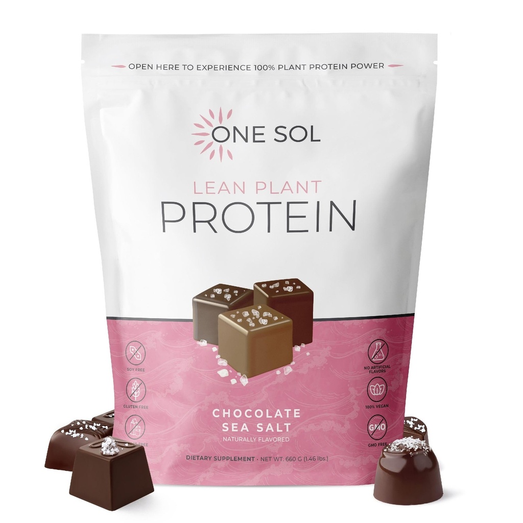 One Sol Lean Plant-Based Protein Powder, Pea & Brown Rice Protein, Low Carb, Vegan Friendly - Gluten, Lactose, & Soy Free - No Added Sugar, Non-GMO, Clean Nutrition, No Bloating (Chocolate Sea Salt)