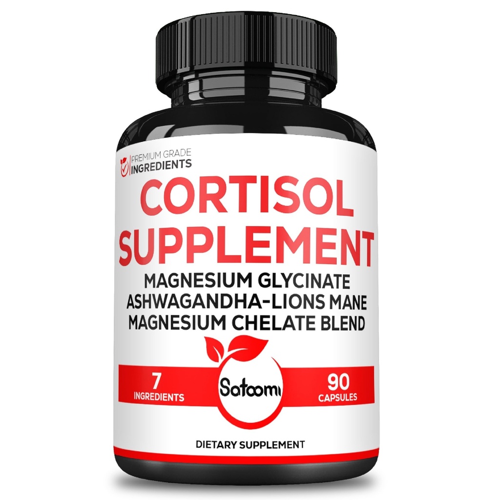 Satoomi 7in1 Cortisol Supplement - Magnesium Glycinaat met Ashwagandha, Magnesium Glycinaat en Citraat - Mood & Rest Well & Resilience - 90 Capsules gedurende 45 dagen