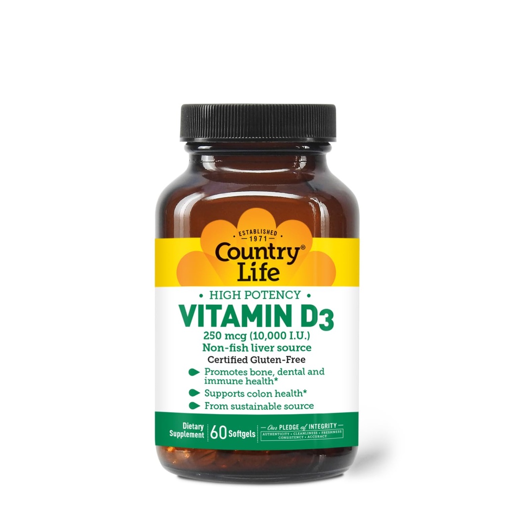 Country Life Vitamine D3 10.000 I.E.H.H.S., Non-Fish Source 