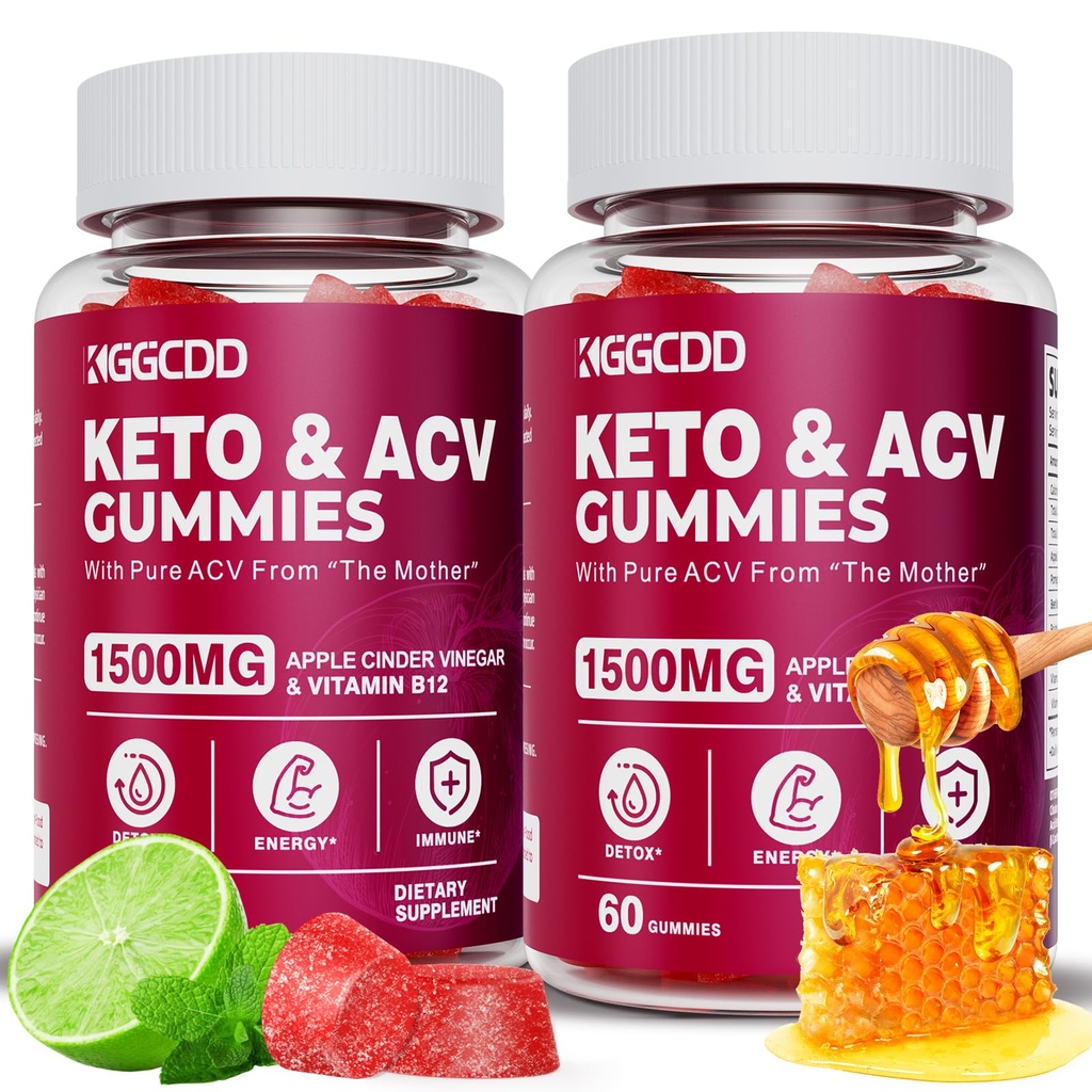 (2 verpakkingen) Keto ACV Gummies1500MG Keto Gummies Apple Cider Vinegar Geformuleerd met Granaatappel Beet Sap Poeder B12 Vegan Non GMO 120 Gummys