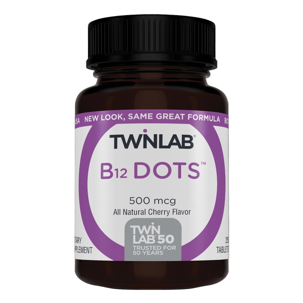 Twinlab B-12 Dots - Energy Production Support Supplementen met vitamine B12-500 mcg, 250 Tablets