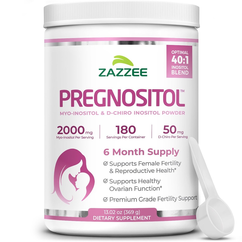 Zazzee PREGNOSITOL Powder, 6 maand levering, Myo-Inositol en D-Chiro-Inositol 40:1 Vruchtbaarheid Blend, Gratis scoop voor exacte dosering, Premium Balanced Formula, 183 Servings, Vegan, All-Natural en Non-GMO