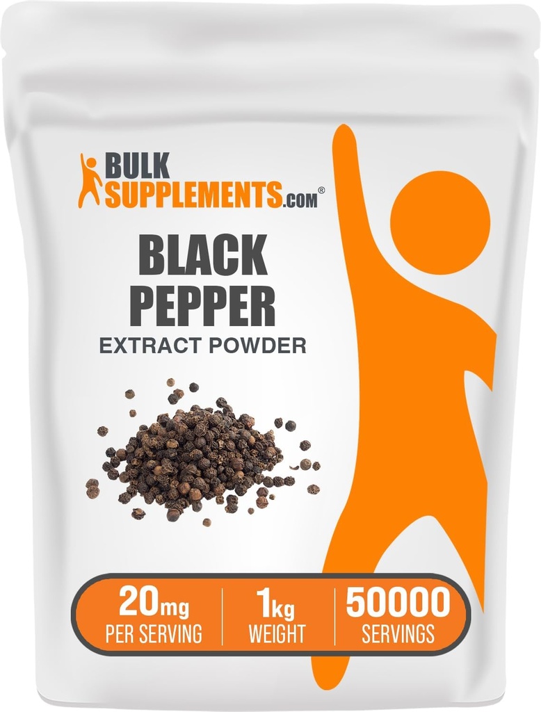BulkSupplements.com Black Pepper Extract Powder - Black Pepper Supplements, Piperine Supplements - Vegan & Glutenvrij, 20mg per portie, 1kg (2,2 lbs) (verpakking van 1)