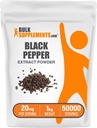 BulkSupplements.com Poudre d'extrait de poivre noir - Suppléments de poivre noir, Suppléments de piperine - Vegan & sans gluten, 20mg par portion, 1kg (2,2 lbs) (paquet de 1)