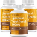 Tocotriénols liposomiques 1000mg - Haute biodisponibilité Vitamine E Tocotriénols Suppléments,95% Delta et 5% Gamma Tocotriénol Capsules soutiennent la peau, le os, l'antioxydant,180 Softgels