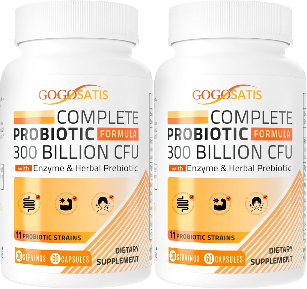 Probiotica voor vrouwen en mannen, 300 miljard CFU 11 strains + Organic Herbal & Discompensative Enzymes, Probiotic for Dispensive Health, Gas & Bloating, Immune, Gut Health for Women & Men, Plank Stable, 120 Caps