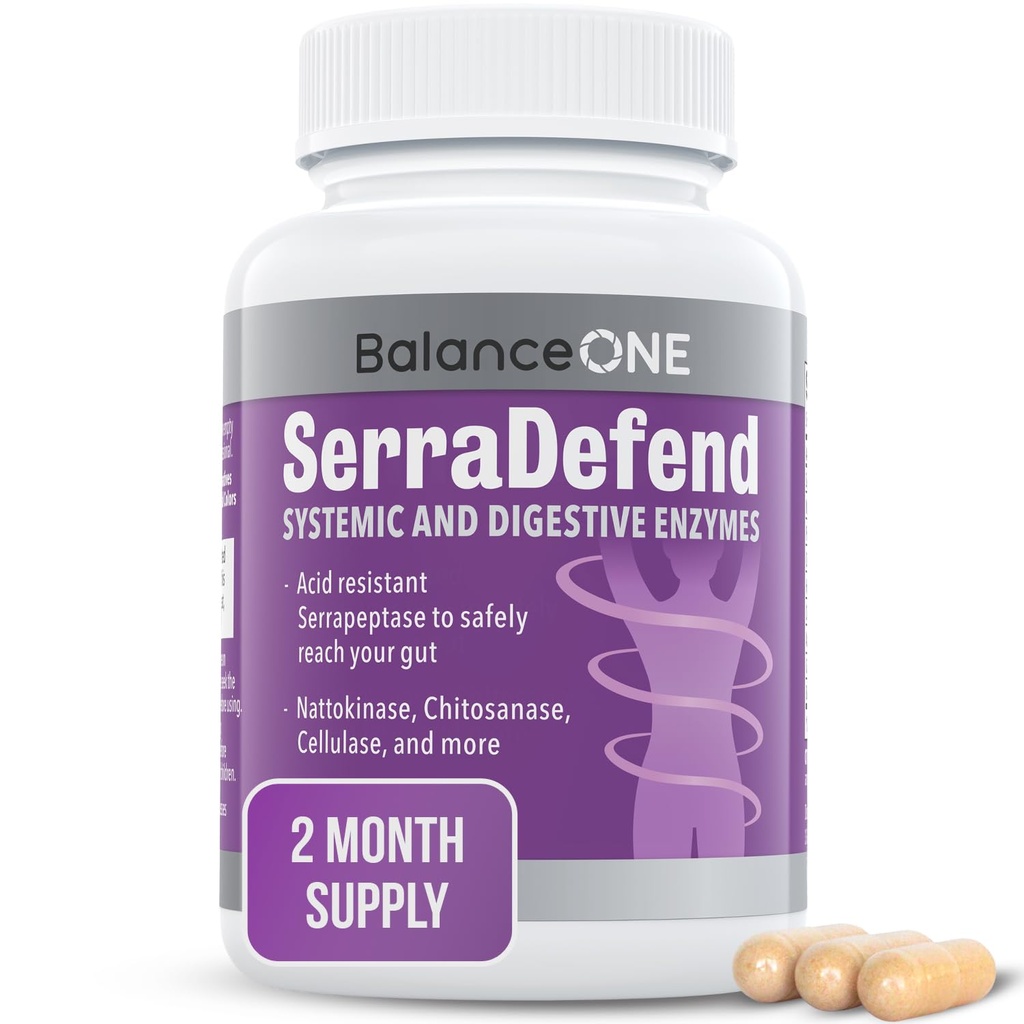 Balance One Biofilm Defense with Proteolytische & Digestieve Enzymen for Men & Women - Serrapeptase, Nattokinase, Protease, Cellulase - 60 Capsules, 2 maand supply - SerraDefend