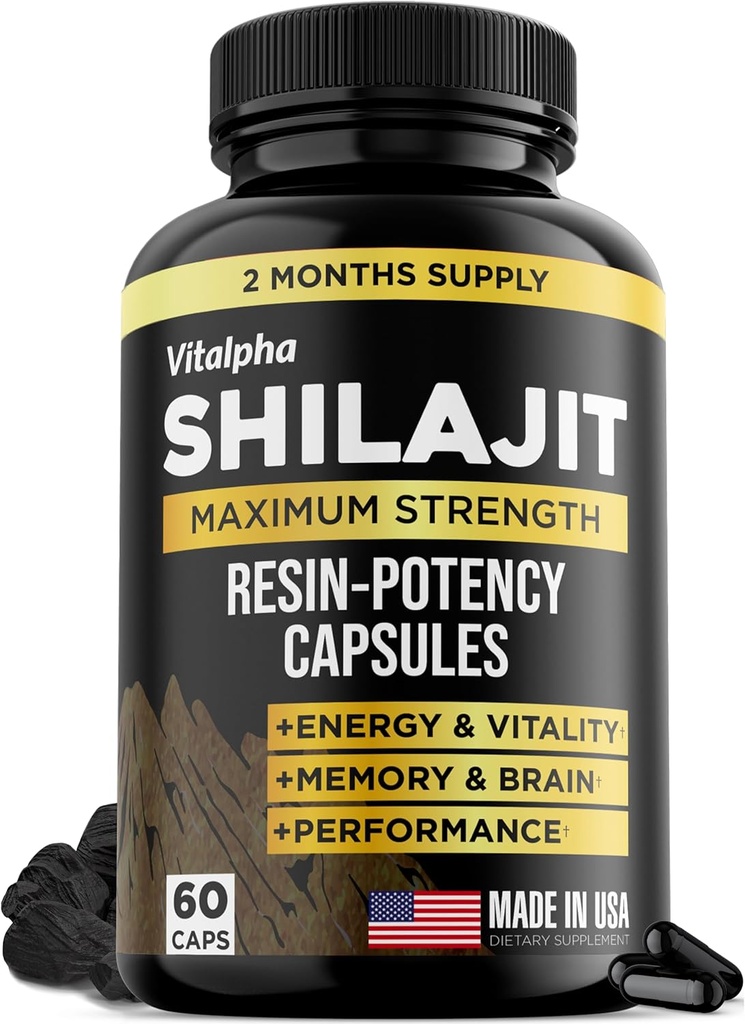 Resin-Potency Shilajit Capsules (50% Fulvinezuur) - 500mg Max Potency Extract - Organic Shilajit - Made in USA - 85+ Trace Minerals - Maandelijkse levering - 60 Tellen