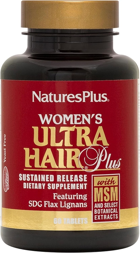NaturesPlus Vrouwen Ultra Hair Plus, Sustained Release - 60 tabletten - all-natuurlijke haargroei supplement - met biotine - bevordert gezond haar, huid en nagels - Glutenvrije - 30 porties