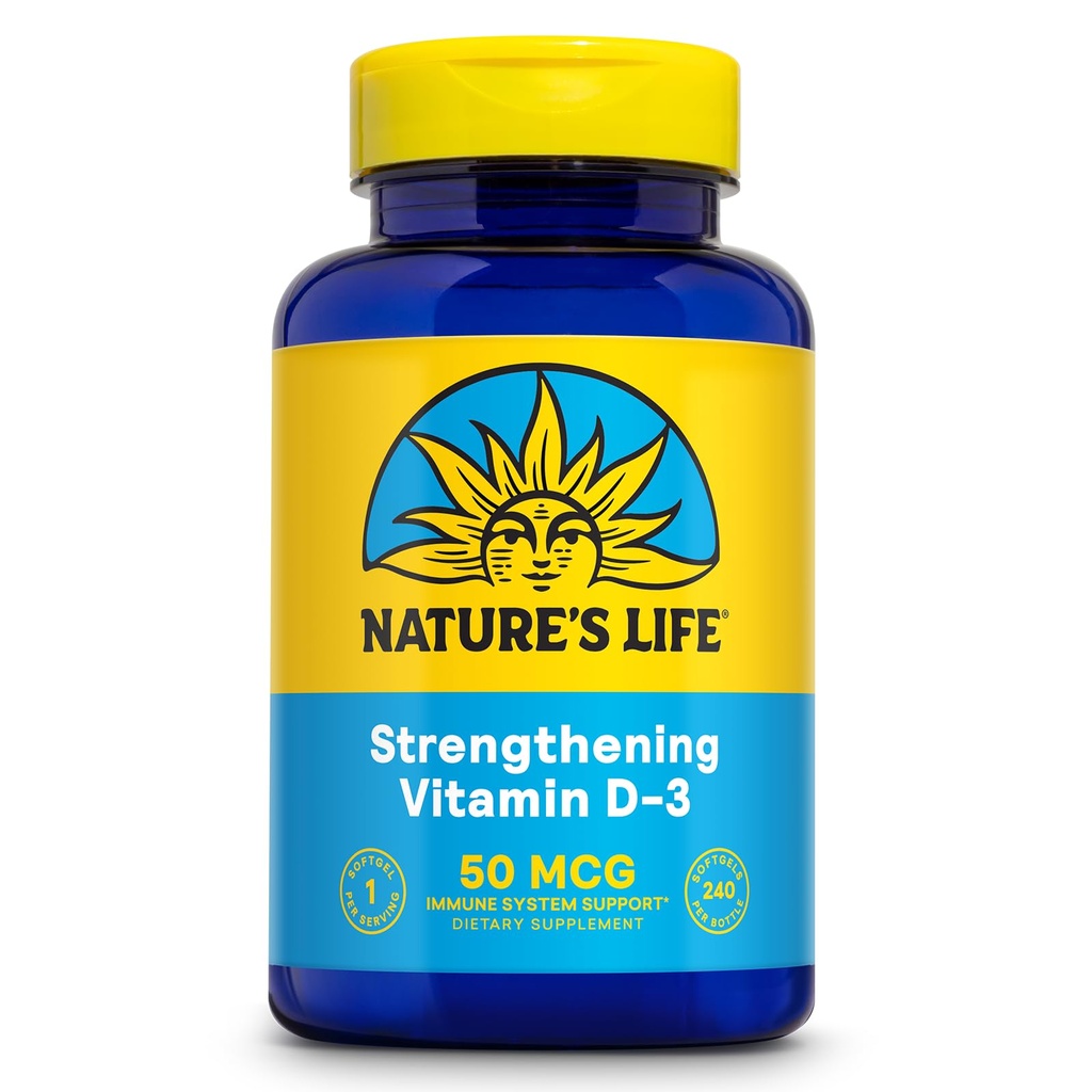 Nature's Life Strengthening Vitamine D3 2000 UI (50 mcg) - Vitamine D - Supplément de soutien pour la santé des os et les immunes - Softgels faciles à avaler - Garantie de 60 jours, Vérifié en laboratoire - 240 portions, 240ct