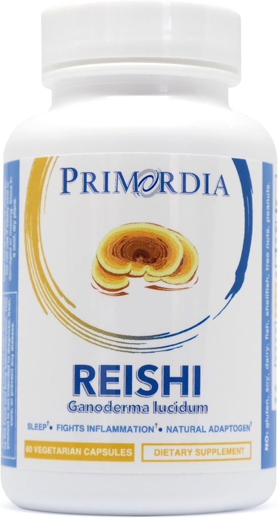Primordia Pure Reishi Mushroom Supplement, 60 Capsules, Liquid State Fermentation, Reishi Ganoderma Lucidum Paddestoelen, Gut Health & Immune Ondersteuning, bevordert rustgevende slaap