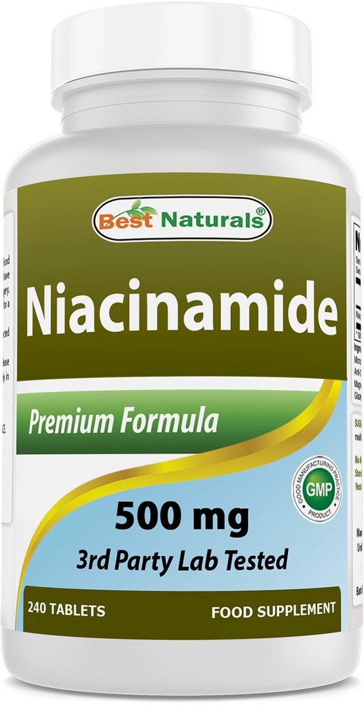 Best Naturals Niacinamide 500mg 240 tabletten (Geschikt voor vegetarisch) - Niet-opvliegende vorm van Niacin (Vitamine B3)