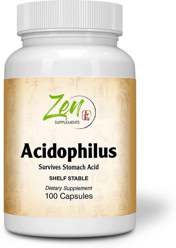 Suppléments Zen - Acidophilus 500 millions d'UFC et 4 souches, étagère stable 100-Caps - soutient l'atténuation du gaz occasionnel et la constipation plus symptômes de l'intolérance au lactose