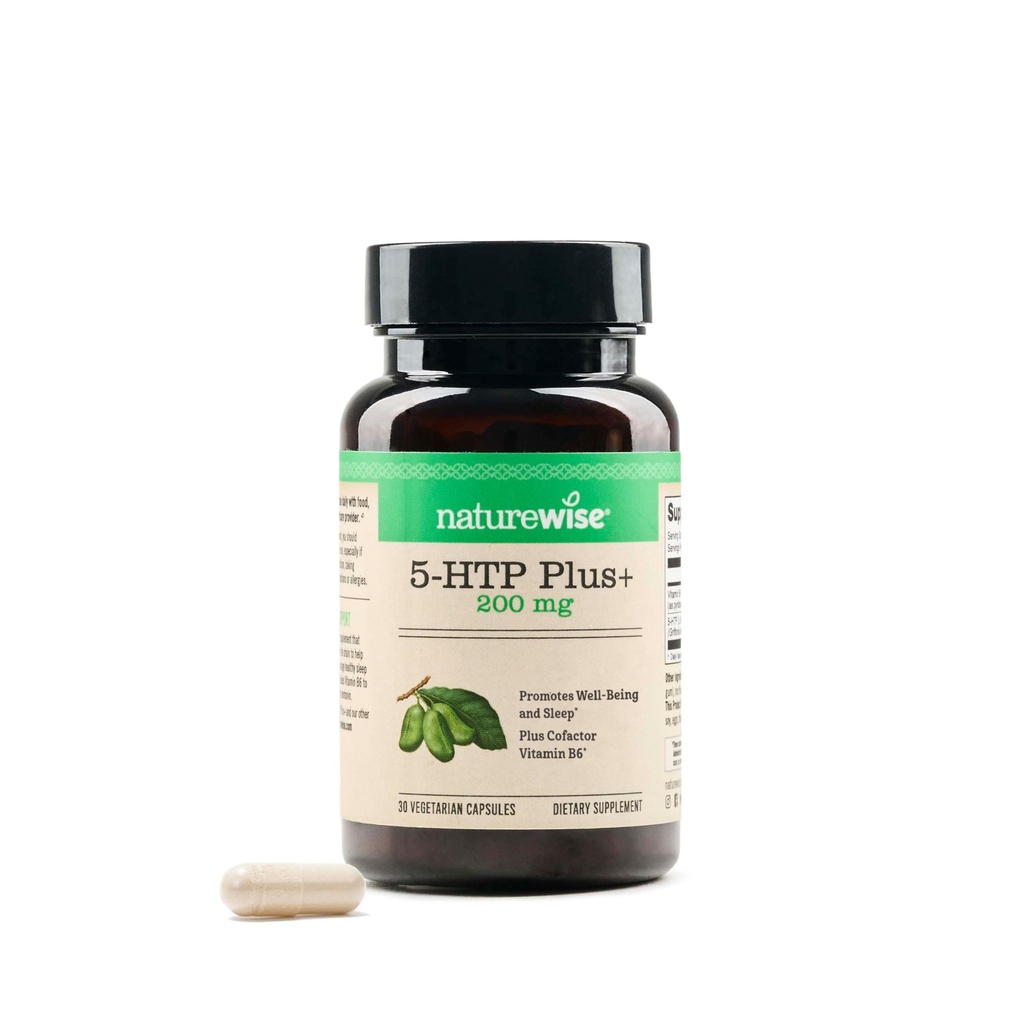 NatureWise 5-HTP 200mg Supplément de graines de Griffonia avec cofacteur vitamine B6 - Soutien de l'humeur et aide naturelle au sommeil pour les adultes - libération retardée, végétalien - 30 Compte[1-Mois]