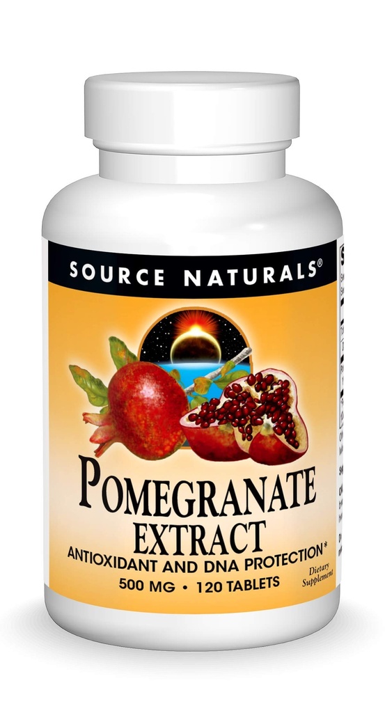 Source Naturals Extrait de grenade 500mg Acide ellagique complet de fruits Antioxydant et fibre ajoutée - 120 comprimés