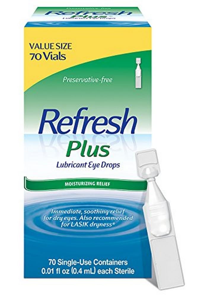 Refresh Plus Lubricant Eye Drops For Dry Eyes, Conservative-Free,Value Size, 0,01 Fl Oz Containers voor eenmalig gebruik, 70 Tellen