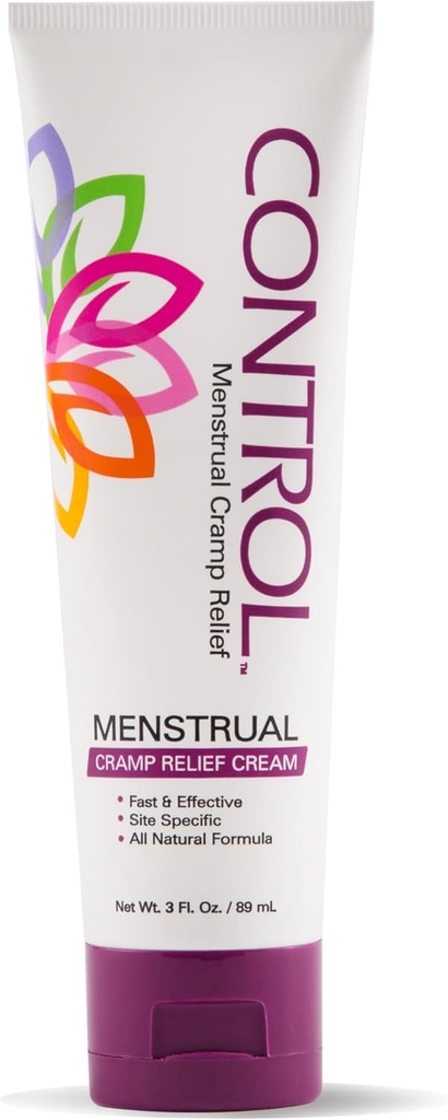 CONTROLE, Menstruele Kramp Relief Cream, Topical Pain Relief voor Periode Krampen en PMS, Periode Relief Products, Snel en effectief, Gemakkelijk te gebruiken, Veilig voor alle leeftijden, Hormone Gratis, Alle Natuurlijke, 3 oz Tube.
