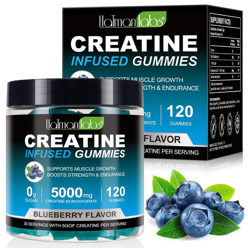 Creatine Gummies voor mannen en vrouwen - 120 Tel, 5000mg Creatine Monohydraat, Zero Sugar, Spiergroei & Strength Booster, Pre-Workout Energy Supplement