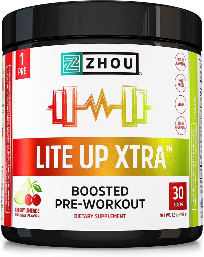 Zhou Lite Up Xtra - Suikervrije pre-workout poeder voor vrouwen en mannen, preworkout supplement met cafeïne voor schone energie, Aminozuur ondersteuning, Hydrate & Focus, plantaardige basis - 30 scoops