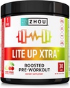 Zhou Lite Up Xtra - Suikervrije pre-workout poeder voor vrouwen en mannen, preworkout supplement met cafeïne voor schone energie, Aminozuur ondersteuning, Hydrate & Focus, plantaardige basis - 30 scoops