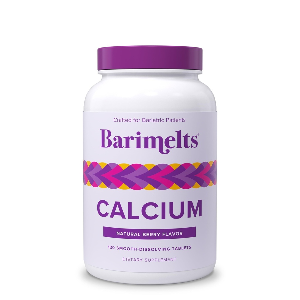 BariMelts Citrate de calcium avec vitamine D3 et magnésium, 120 comprimés à dissolution lisse (1 mois d'approvisionnement), suppléments de calcium bariatrique pour les femmes, saveur de baie naturelle