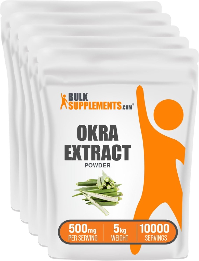 BulkSupplements.com Poudre d'extrait d'okra - Supplément d'okra, poudre d'okra, supplément d'extrait d'herbe - Vegan & sans gluten, 500mg par portion, 5kg (11 lbs) (paquet de 5)