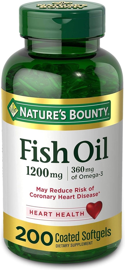 FIsh Oil by Nature's Bounty, Dietary Supplement, Omega 3. Ondersteunt Heart Health, 1200 Mg, 200 Rapid Release Softgels
